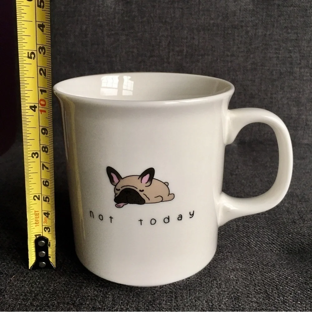 French Bulldog “not today” Coffee Mug, White, Tan, Black, 15 oz